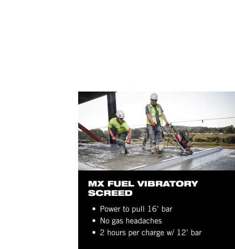 MX Fuel vibratory screed