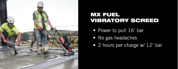 MX Fuel vibratory screed