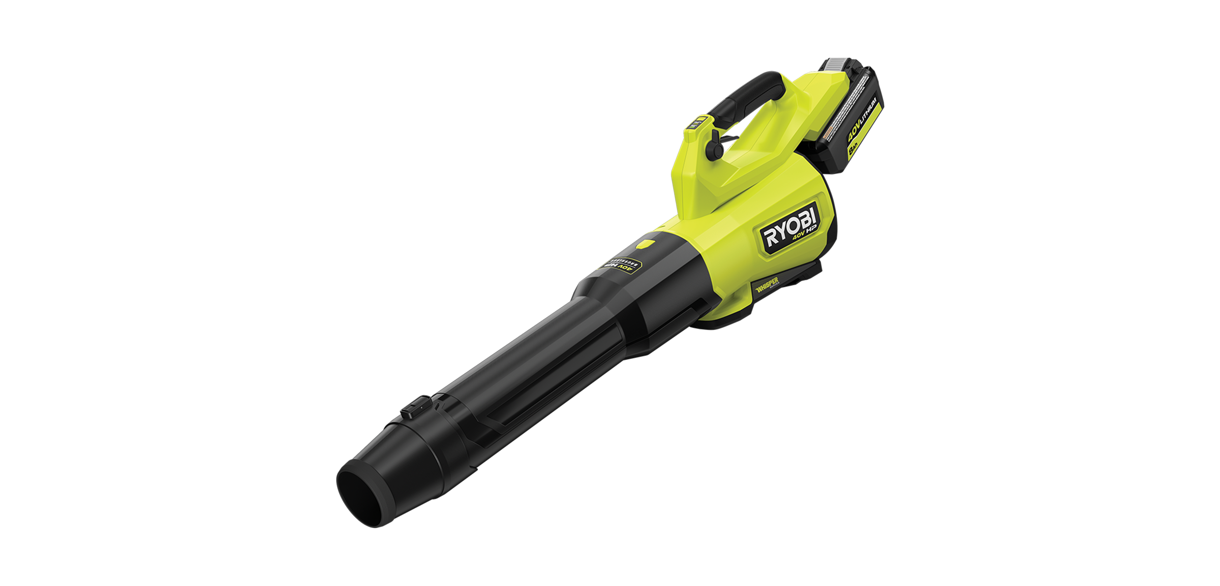 RYOBI 40V HP Brushless 800 CFM Blower with labeled features